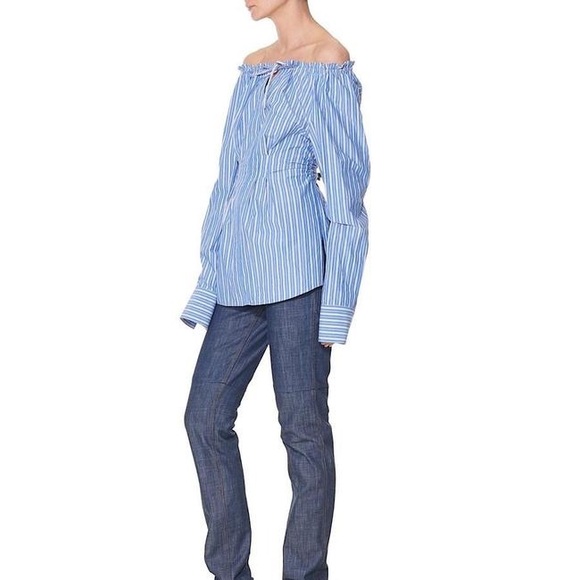 TIBI Garcon Off-the-shoulder Striped Cotton Top - Picture 4 of 4